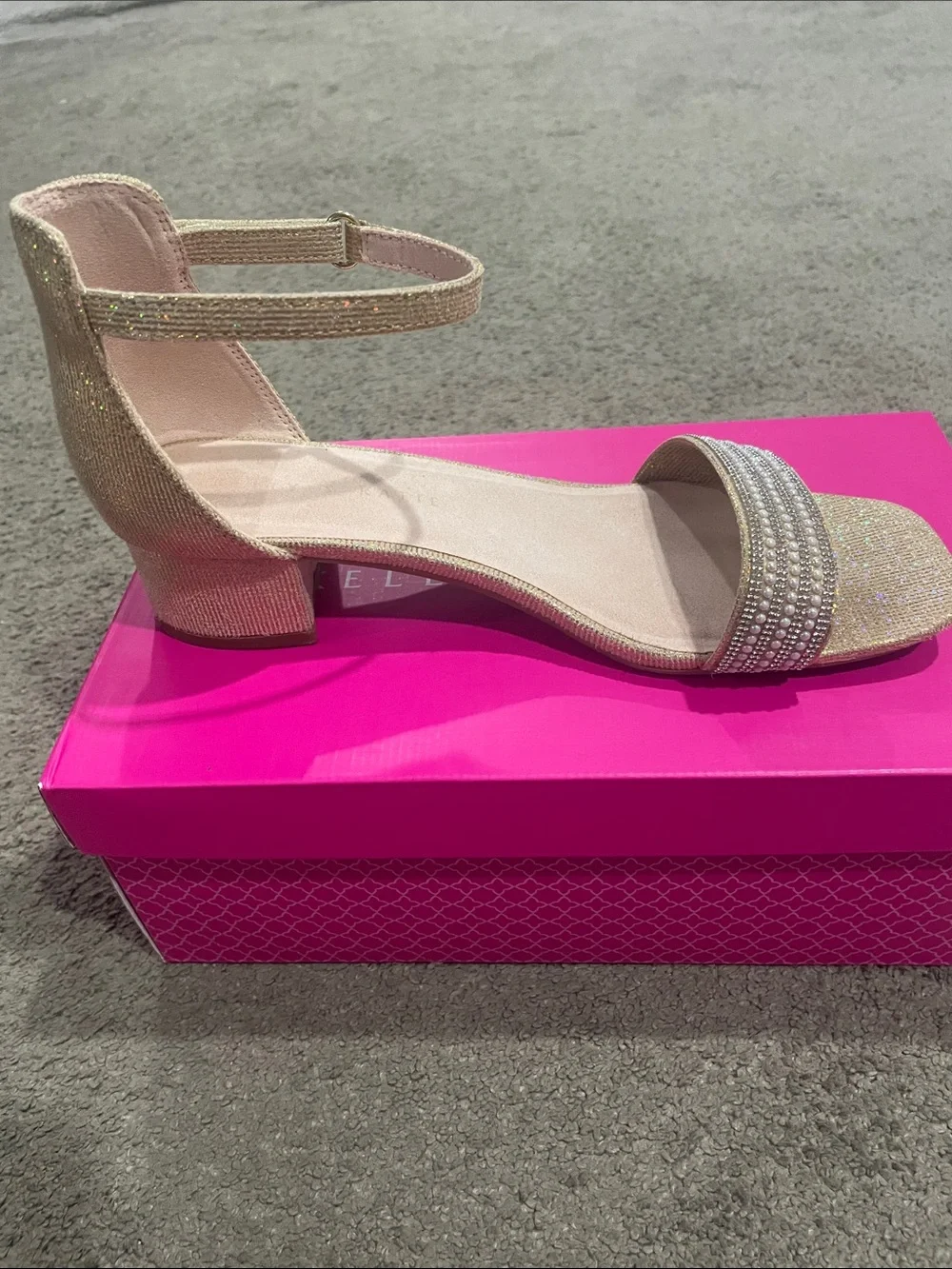 Sparkling Gold Ankle-Strap Block Heel Sandals - Girls